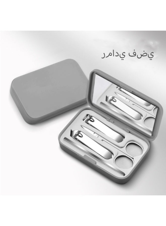 مجموعة أدوات مانيكير أنيقة وعملية وقابلة للحمل مكونة من أربع قطع (تشمل مقص أظافر مع مرآة، مبرد أظافر ومشكّل حواجب) مجموعة أدوات العناية بالأظافر الاحترافية — رمادي فضي - Image 1